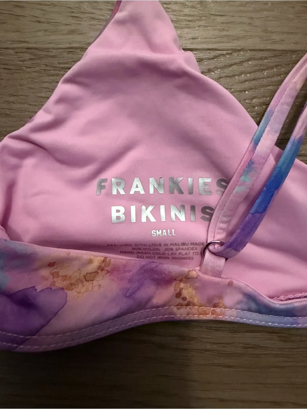 Frankie's Bikinis Pink Watercolor Floral Triangle bikini Top